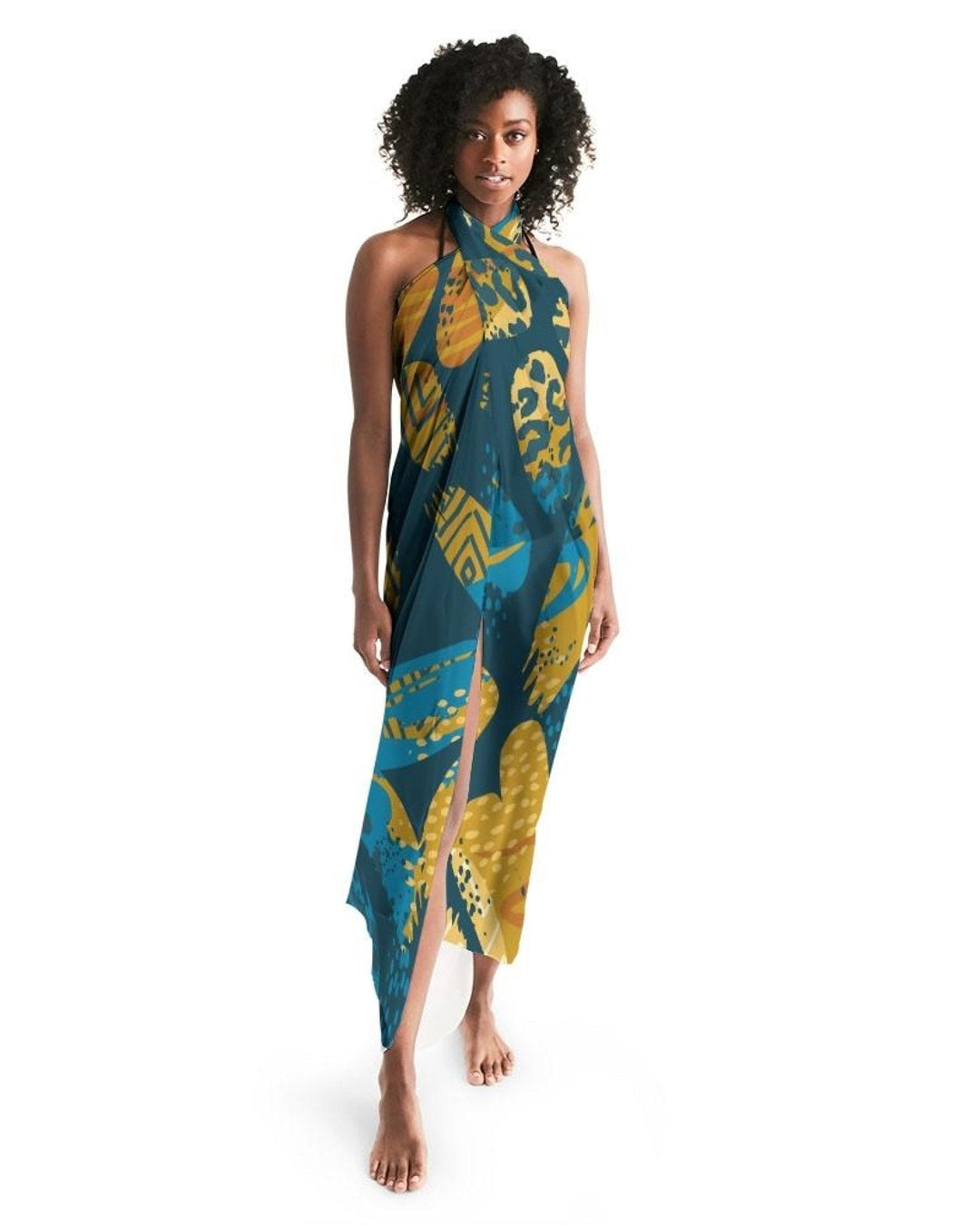 Sheer Swimsuit Cover Up Abstract Print Blue - Scarvesnthangs