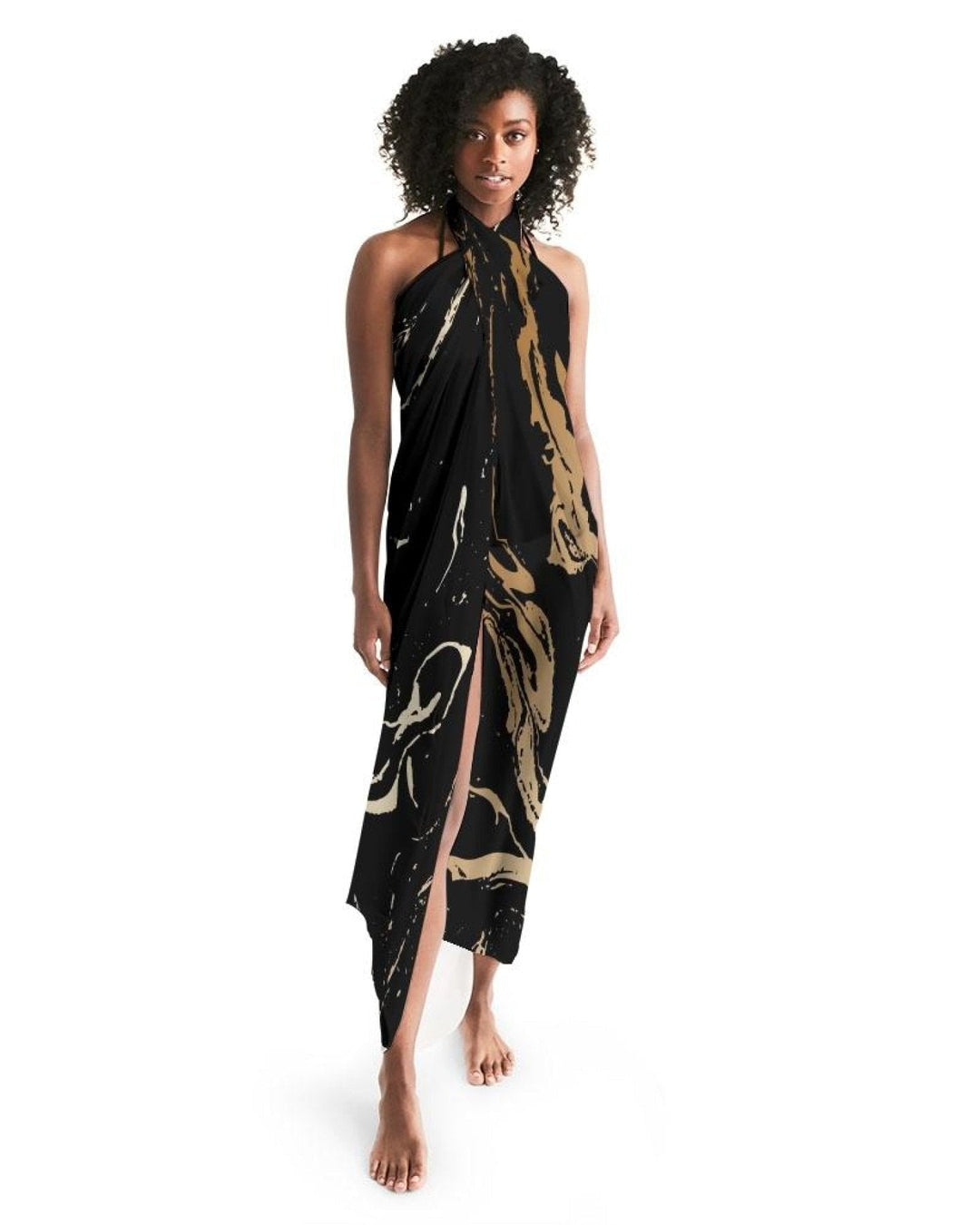Sheer Swimsuit Cover Up Abstract Print Gold and Black - Scarvesnthangs
