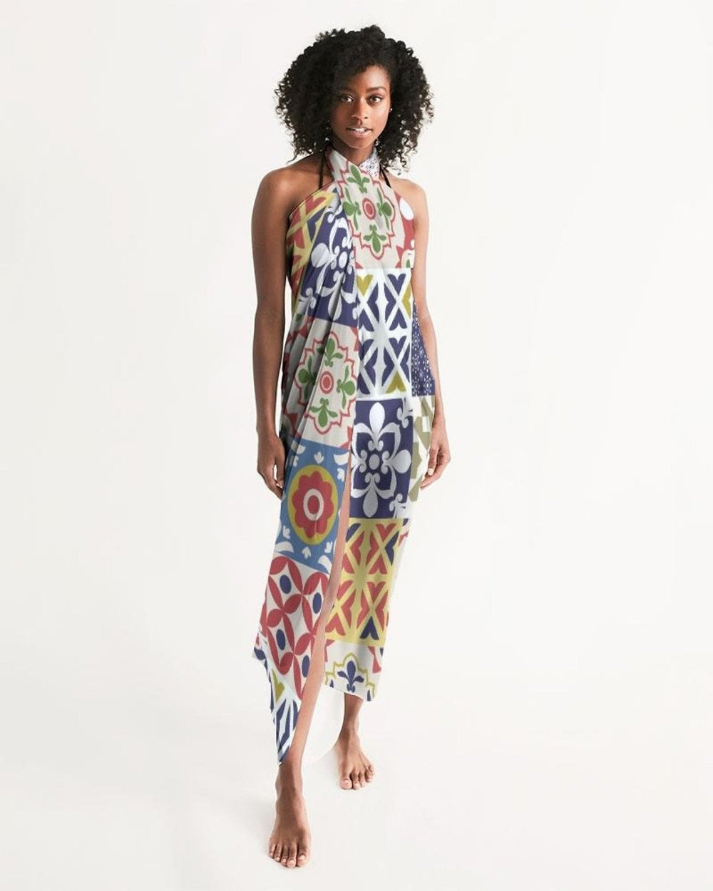 Sheer Swimsuit Cover Up Abstract Print Multicolor - Scarvesnthangs