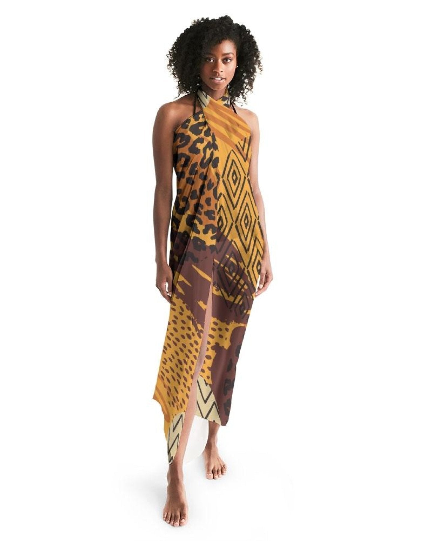 Sheer Swimsuit Cover Up Abstract Print Orange - Scarvesnthangs