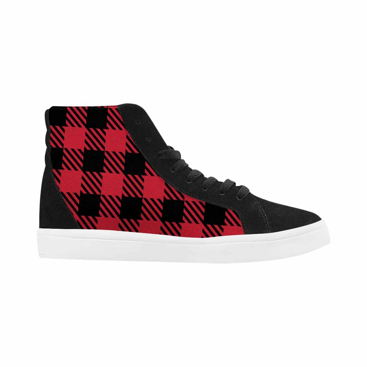 Uniquely You Sneakers for Men, Red and Black Buffalo Plaid - High Top Sports Shoes - Scarvesnthangs