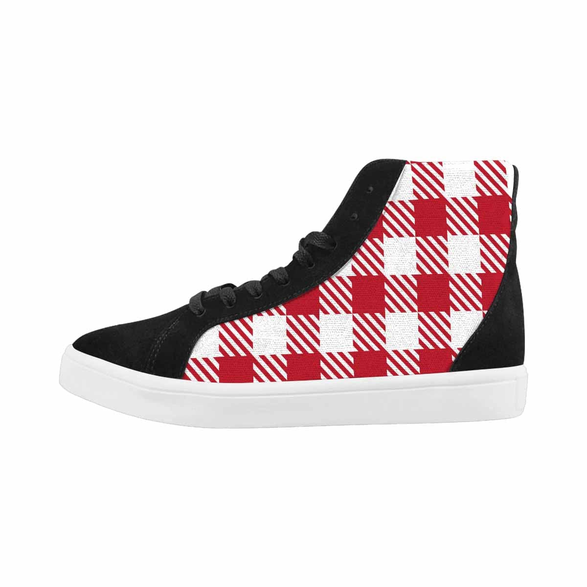 Uniquely You Sneakers for Men, Red and White Buffalo Plaid - High Top Sports Shoes - Scarvesnthangs