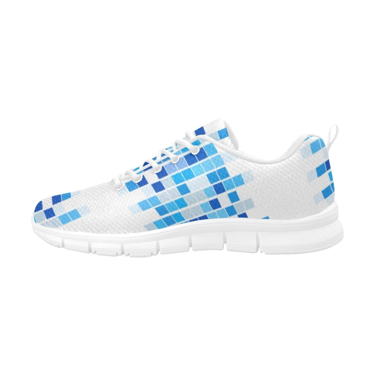 Sneakers for Women, Blue and White Mosaic Print - Running Shoes-1