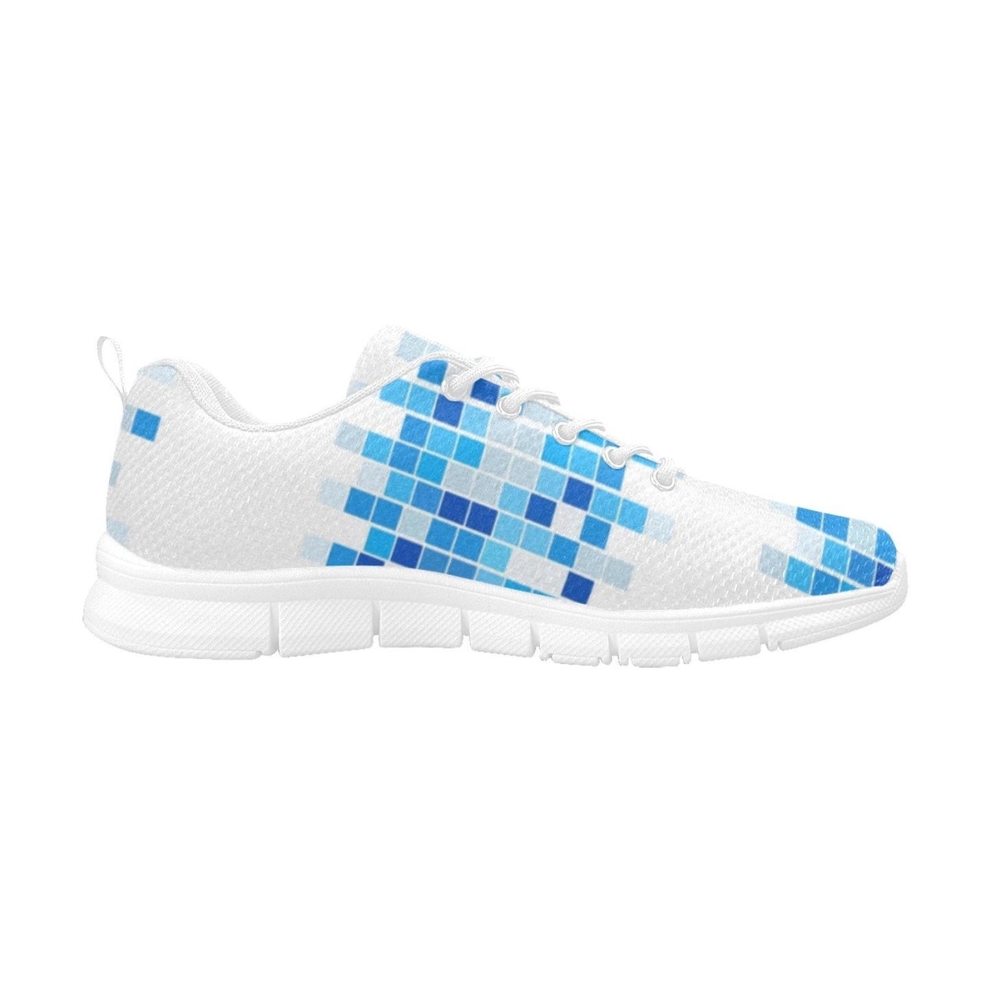 Sneakers for Women, Blue and White Mosaic Print - Running Shoes-0