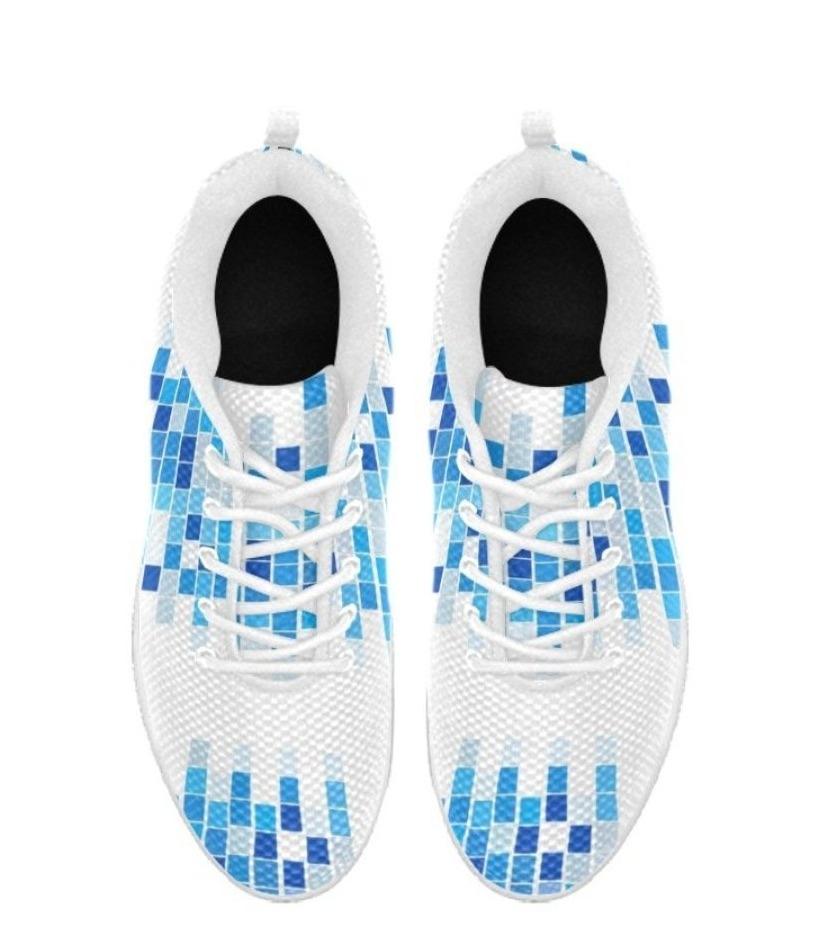 Sneakers for Women, Blue and White Mosaic Print - Running Shoes-3