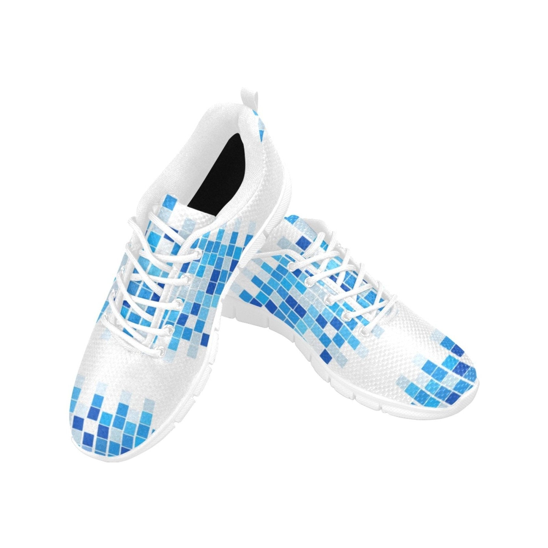 Sneakers for Women, Blue and White Mosaic Print - Running Shoes-2