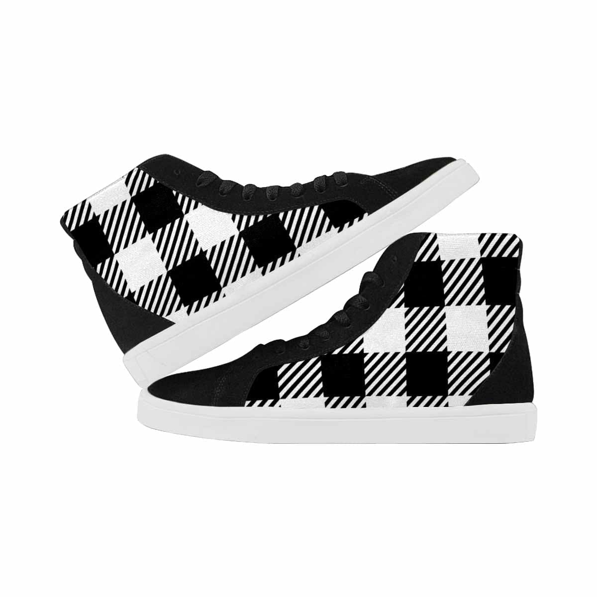 Uniquely You Sneakers for Women, Buffalo Plaid Black and White - High Top Sports Shoes - Scarvesnthangs