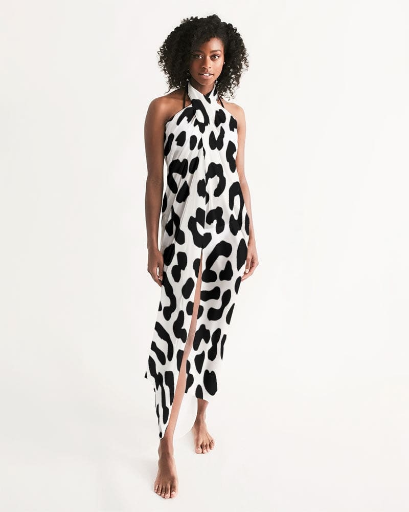 Swim Cover Up Wrap - Black/White Leopard Print Swimwear - Scarvesnthangs