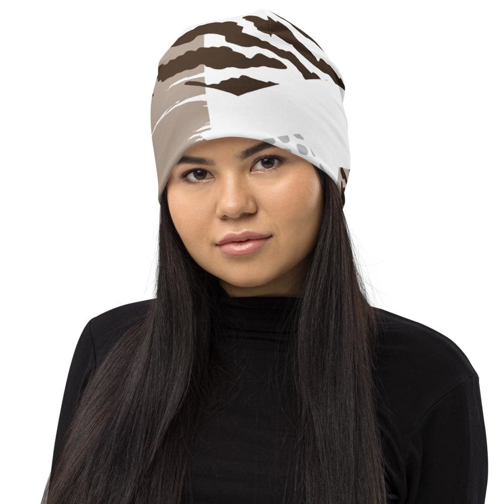 Uniquely You Womens Beanie Hat / Brown Taupe Print - Scarvesnthangs