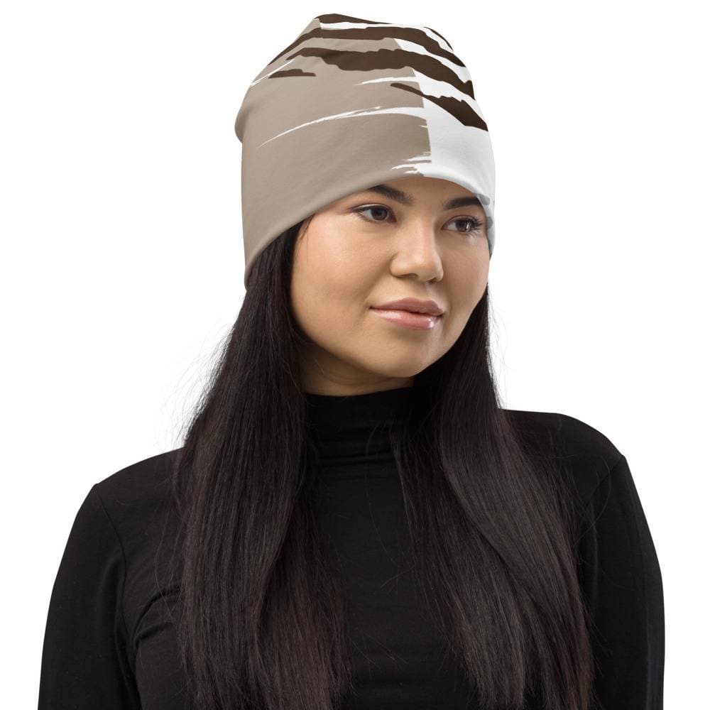 Uniquely You Womens Beanie Hat / Brown Taupe Print - Scarvesnthangs