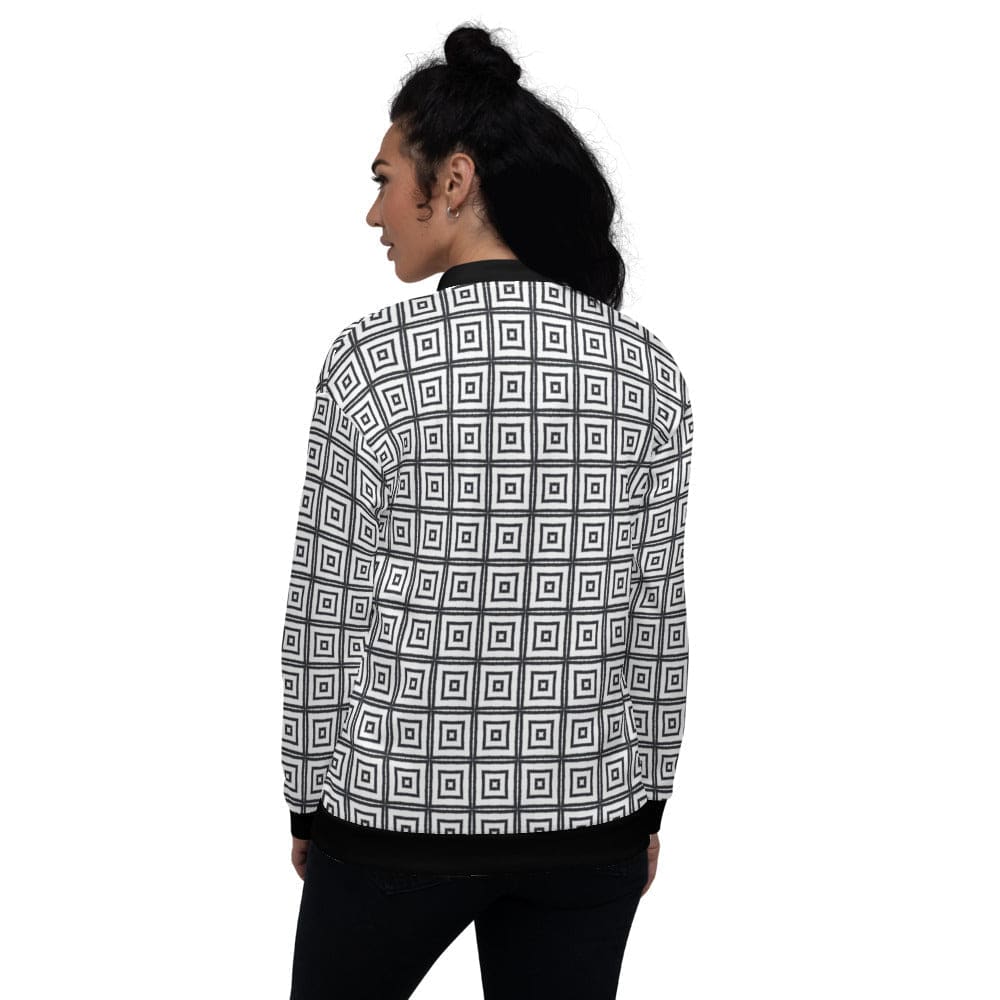 Womens Bomber Jacket / Black And White Argyle Squares-1