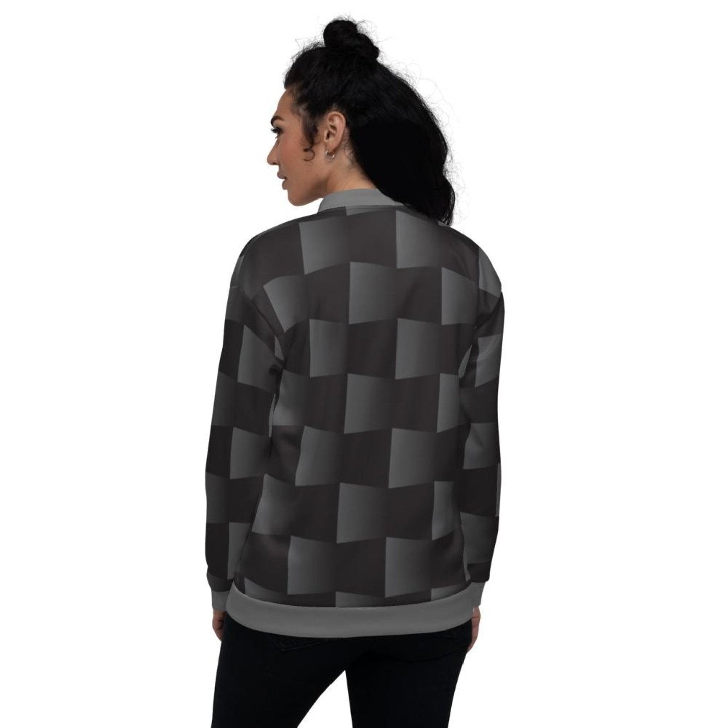 Womens Jacket - Black And Gray 3D Square Style Bomber Jacket - Scarvesnthangs