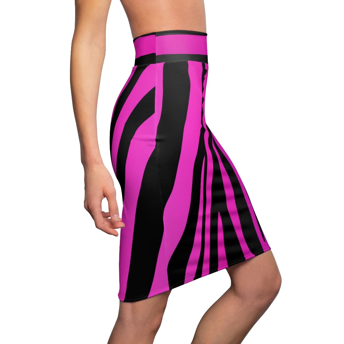 Womens Pencil Skirt, High Waist Stretch, Purple Stripes - Scarvesnthangs