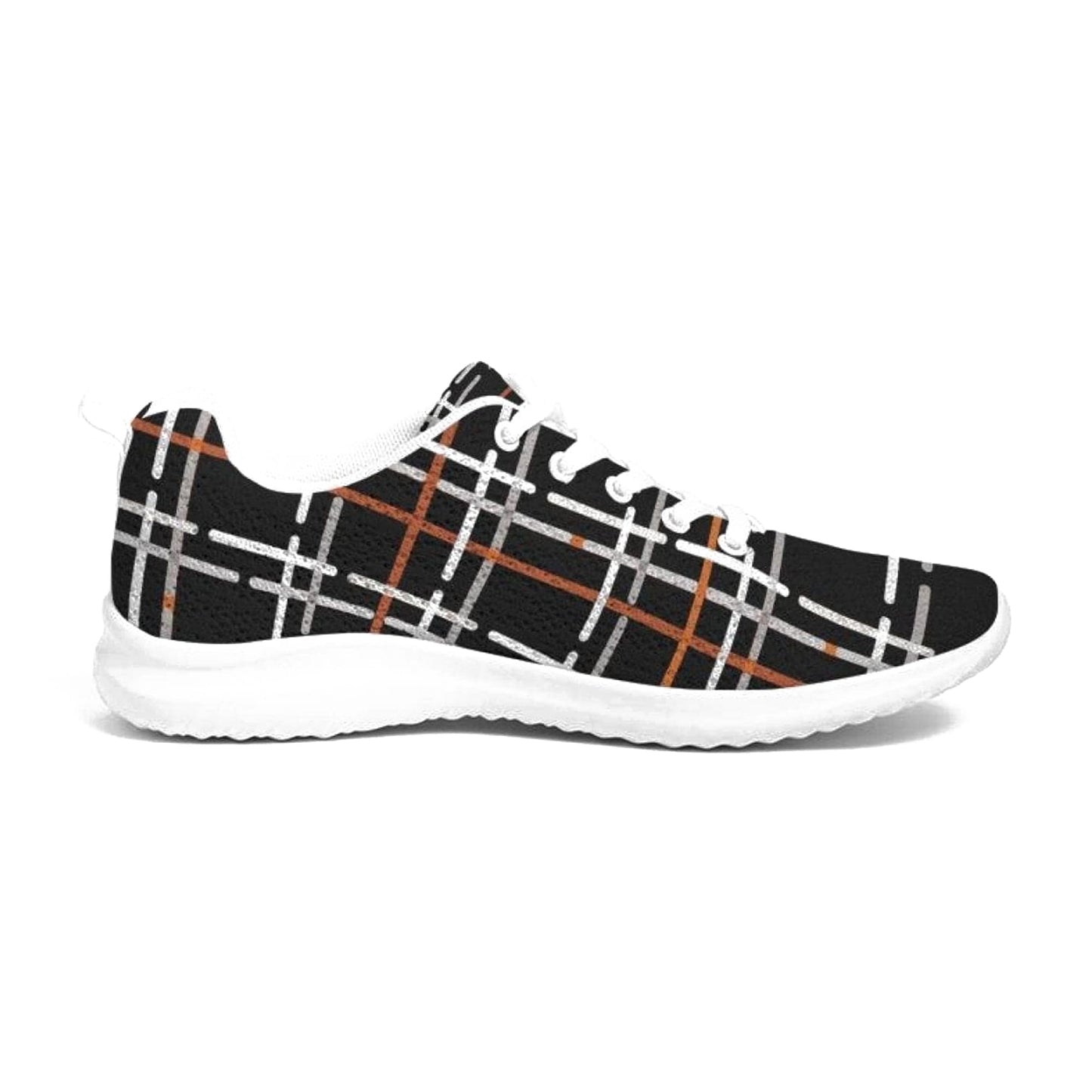 Womens Sneakers - Canvas Running Shoes, Black Plaid Print - Scarvesnthangs