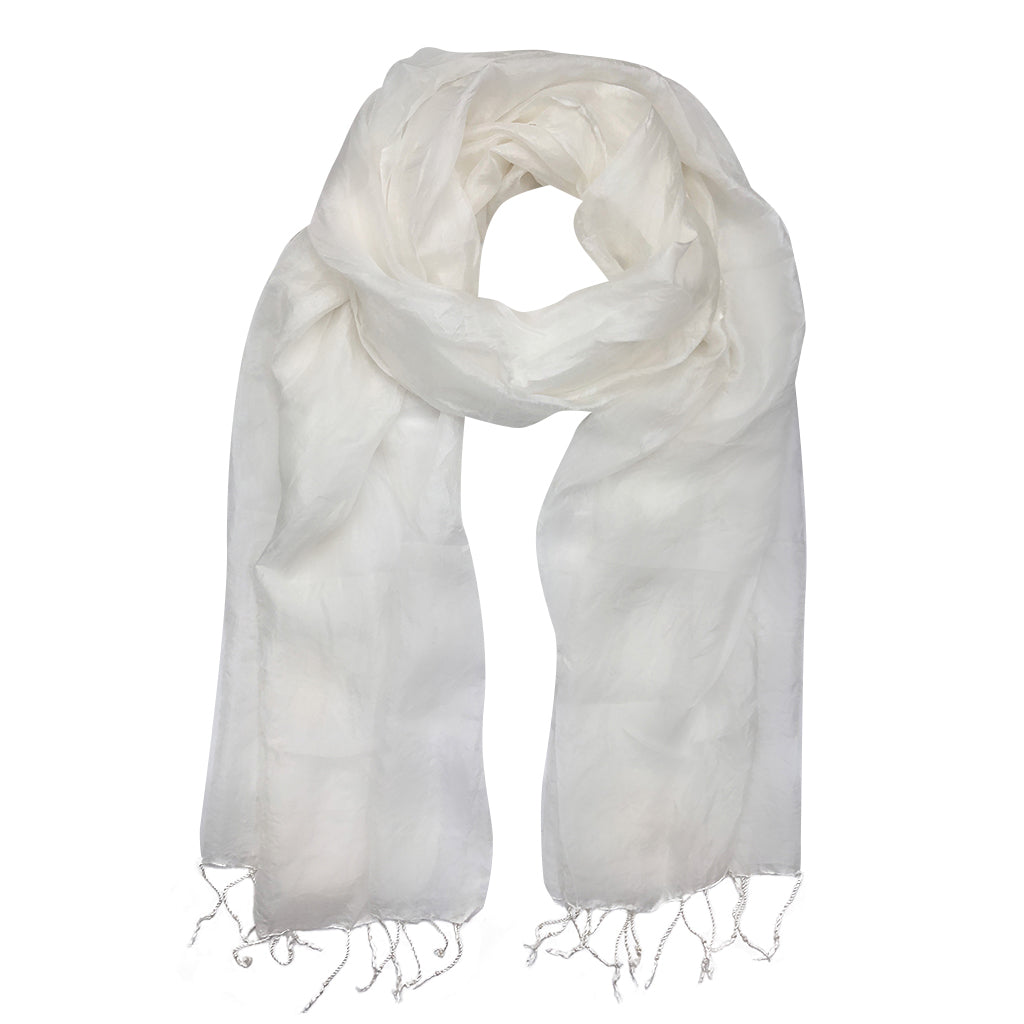 White Khmer Silk Scarf-0