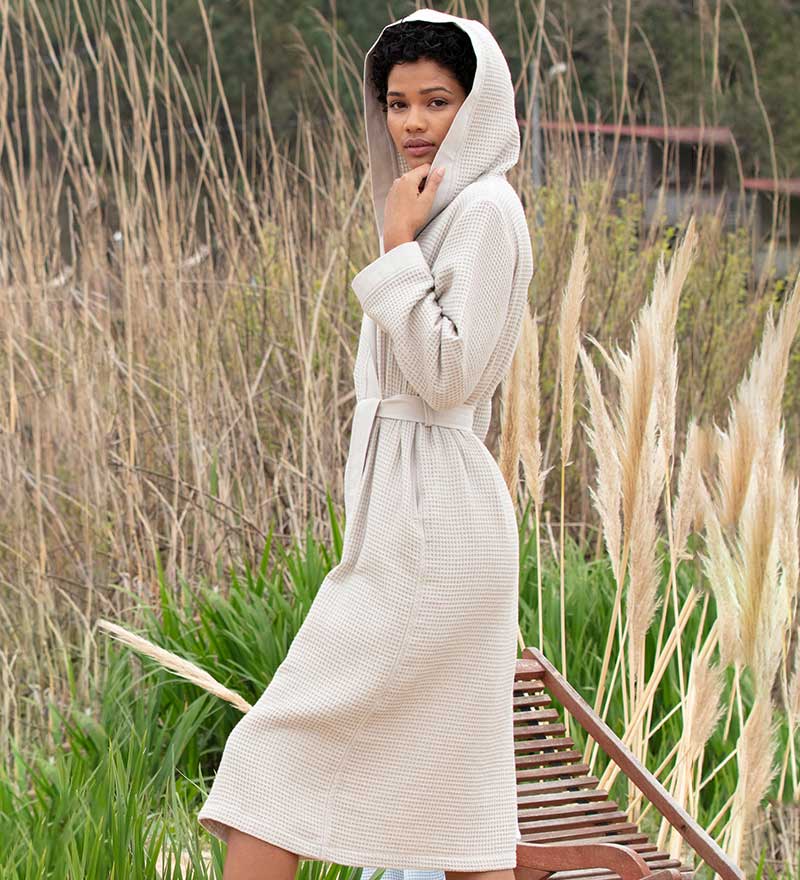 Women's Hooded Turkish Cotton Waffle Robe-58