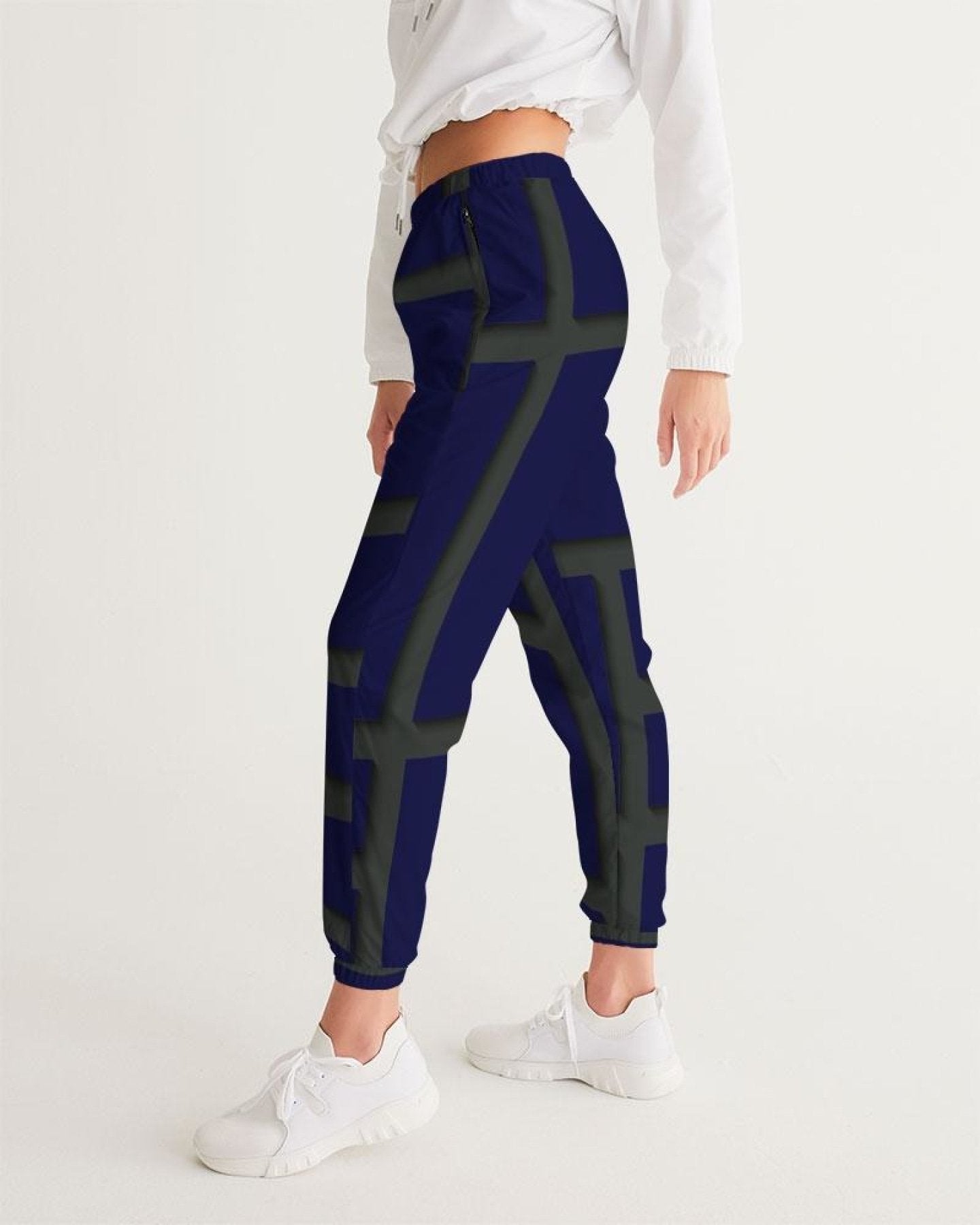 Womens Track Pants - Blue & Green Geometric Graphic Sports Pants - Scarvesnthangs