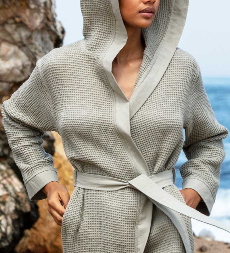 Women's Hooded Turkish Cotton Waffle Robe-53